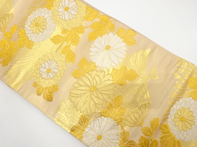 JAPANESE KIMONO / ANTIQUE FUKURO OBI / SILK / WOVEN KIKU